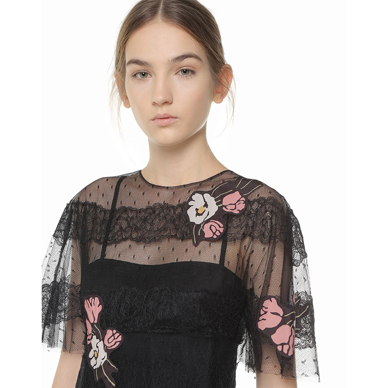 REDValentino/华伦天奴2018新款女士薄纱连衣裙PPR3VA6501GK 0NO
