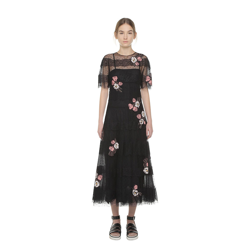 REDValentino/华伦天奴2018新款女士薄纱连衣裙PPR3VA6501GK 0NO