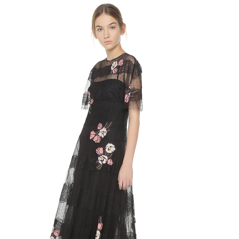 REDValentino/华伦天奴2018新款女士薄纱连衣裙PPR3VA6501GK 0NO